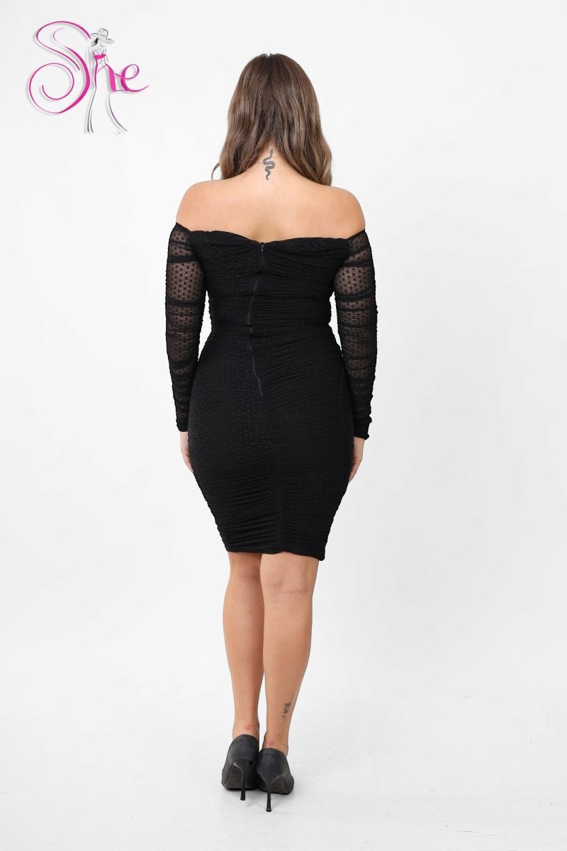 Off-Shoulder Black Bodycon Dress, alternate front view