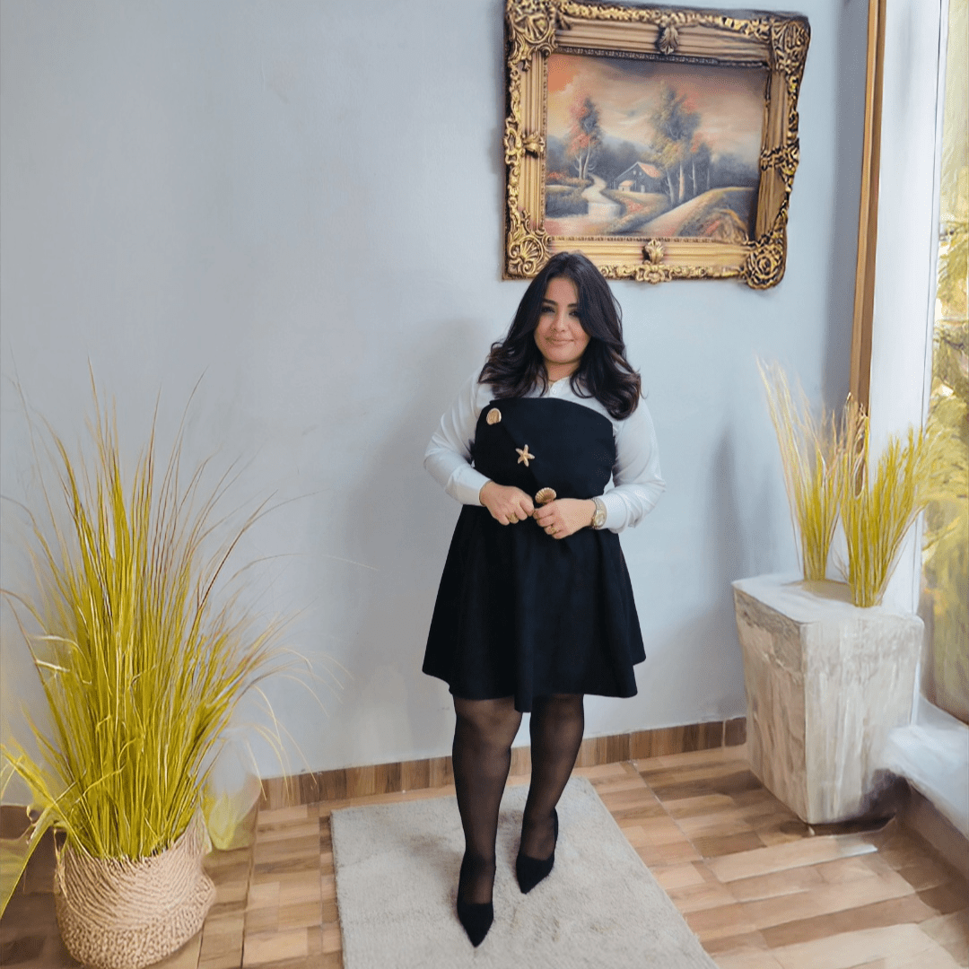 Black Top & Skirt Set with Gold Assesories