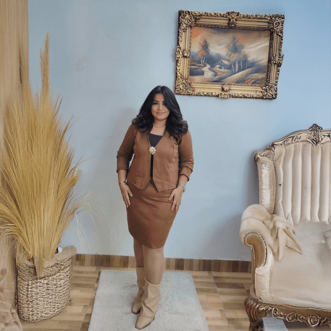 Brown Chamois Blazer & Skirt Set