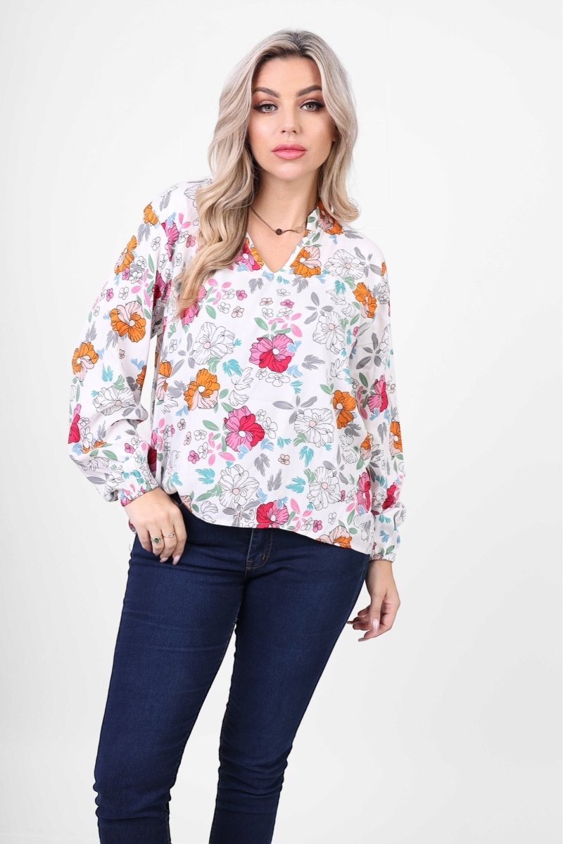Floral Print V-Neck Blouse, alternate front view