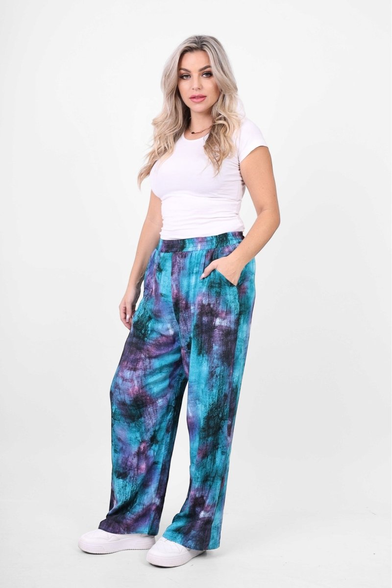 Wide-Leg Pants with Trendy Print, alternate front view