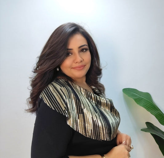 Black Jersey & Metallic Detail Blouse