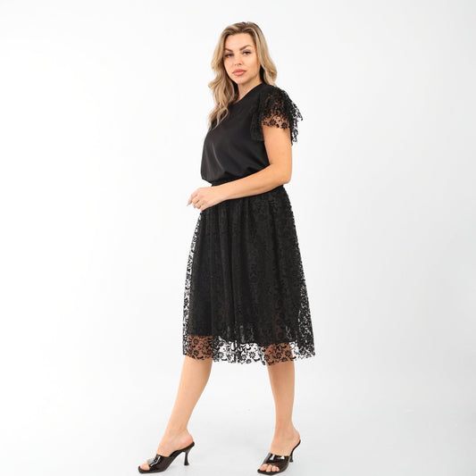 Black Embroidered Tulle Skirt – Fully Lined