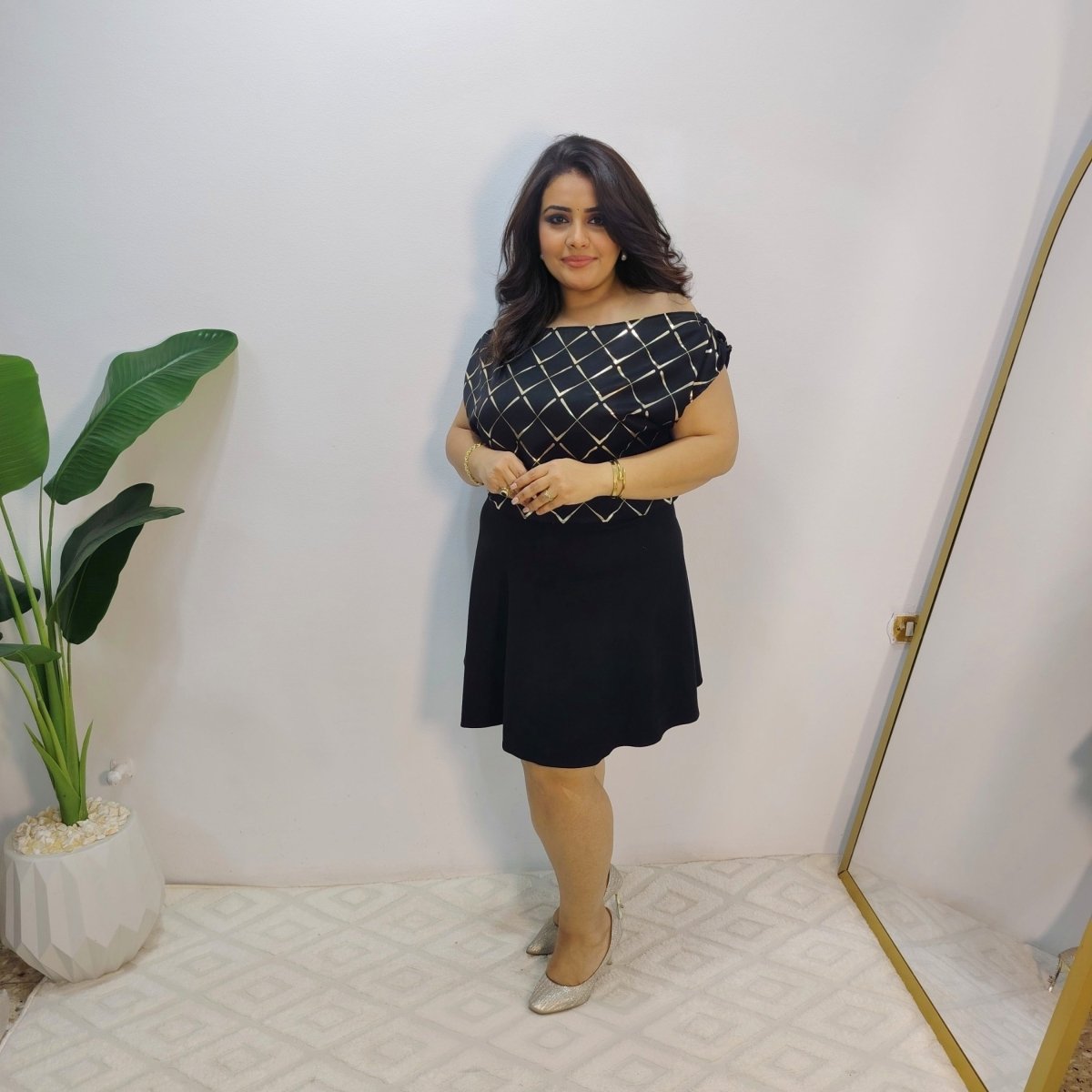Black Satin Off-Shoulder Blouse