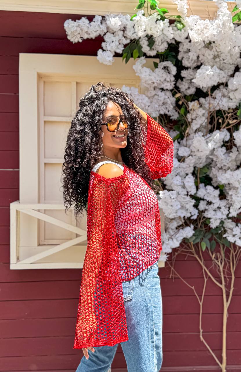 Mesh Bell Sleeve Top, back view