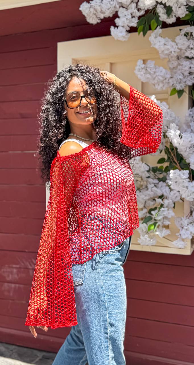 Mesh Bell Sleeve Top, side view