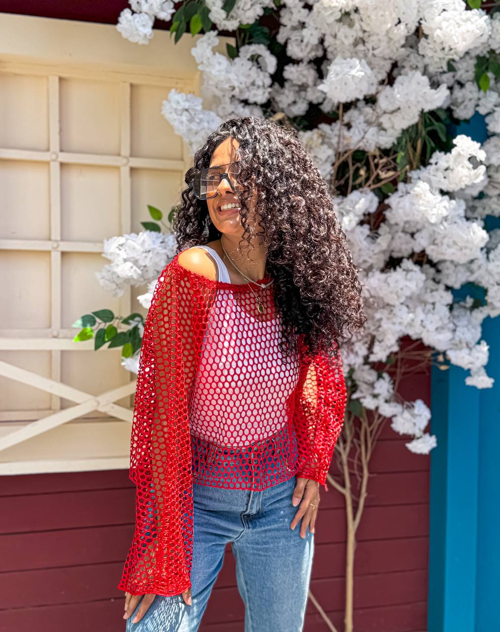 Mesh Bell Sleeve Top, front view