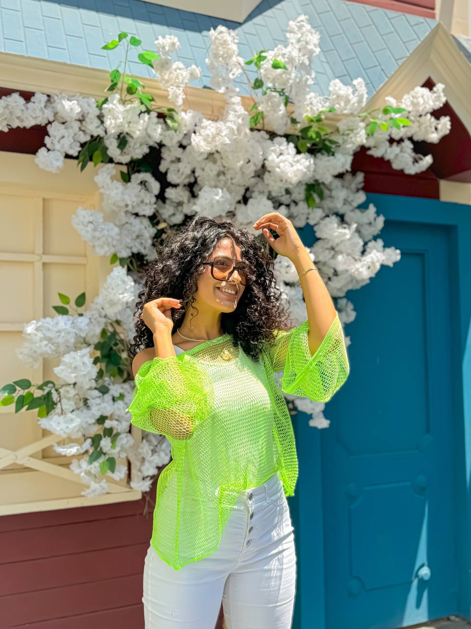 Mesh Bell Sleeve Top, styled look