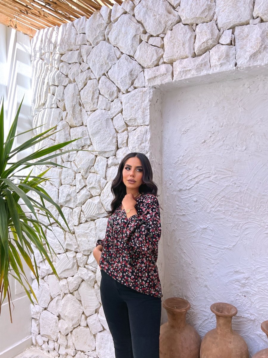 Cotton Black Floral Blouse, side view