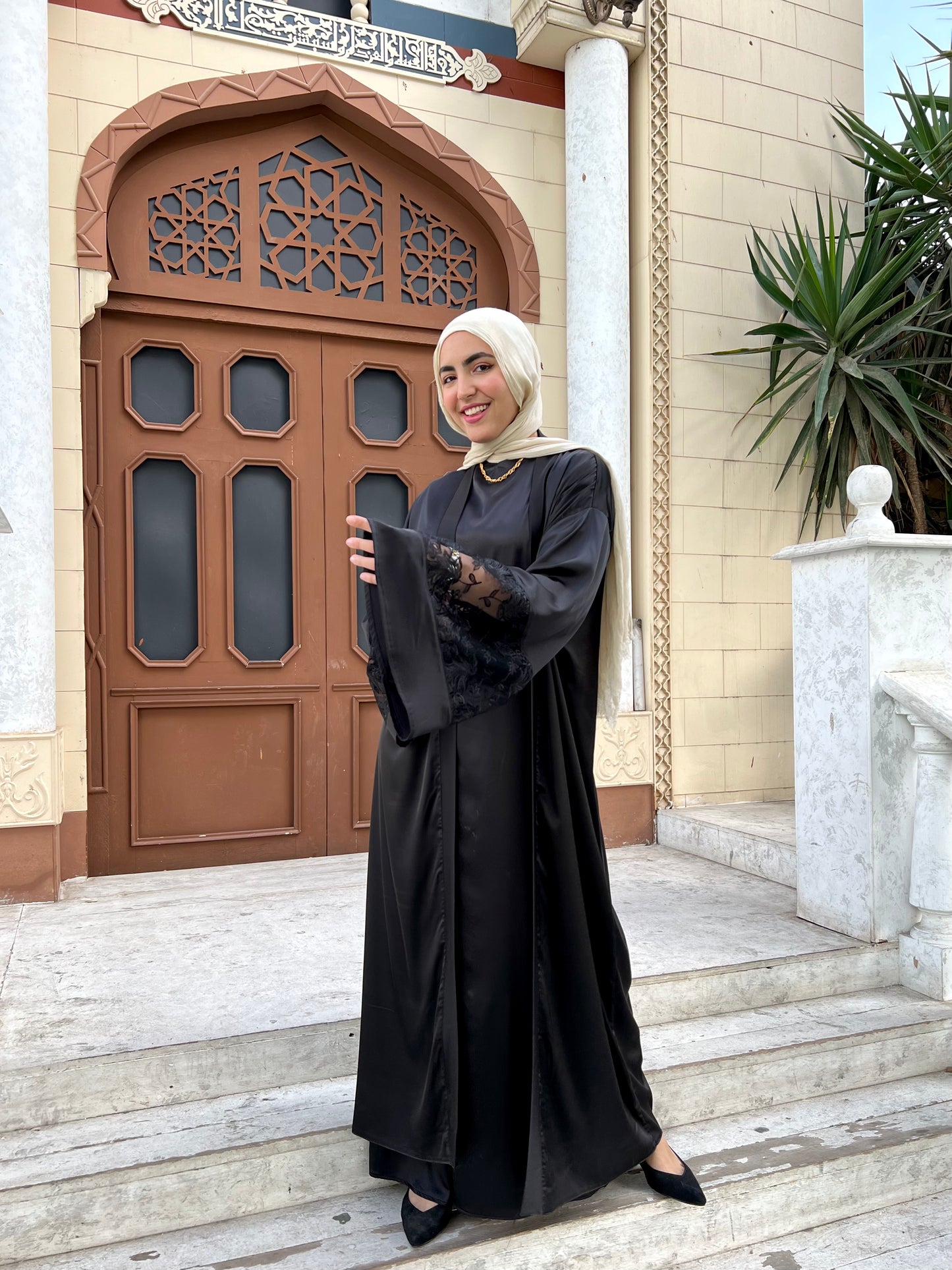 Elegant Black Abaya with Dress, front view