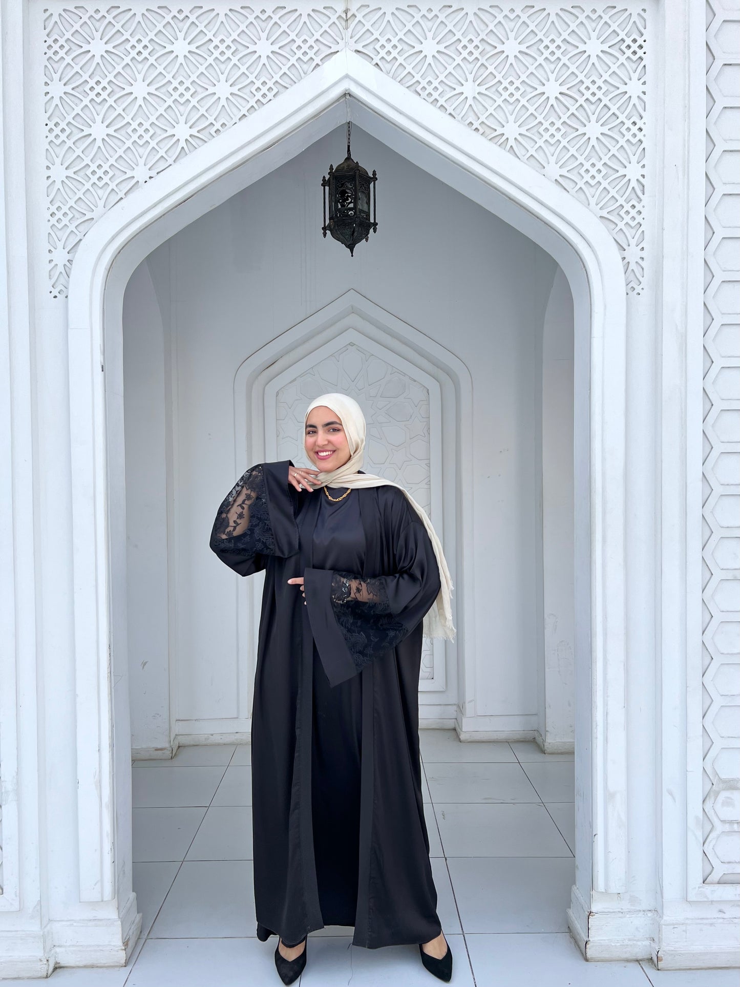Elegant Black Abaya with Dress, back view