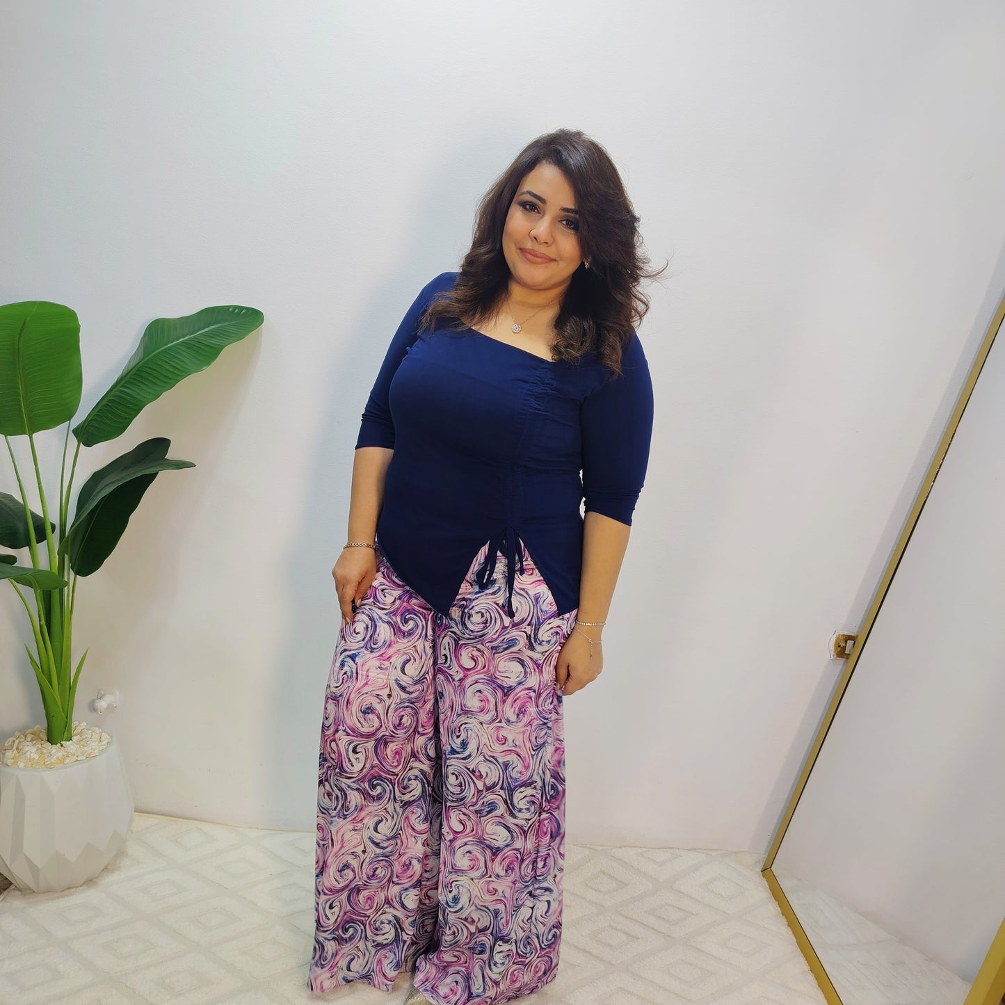 Printed Satin Wide-Leg Pants