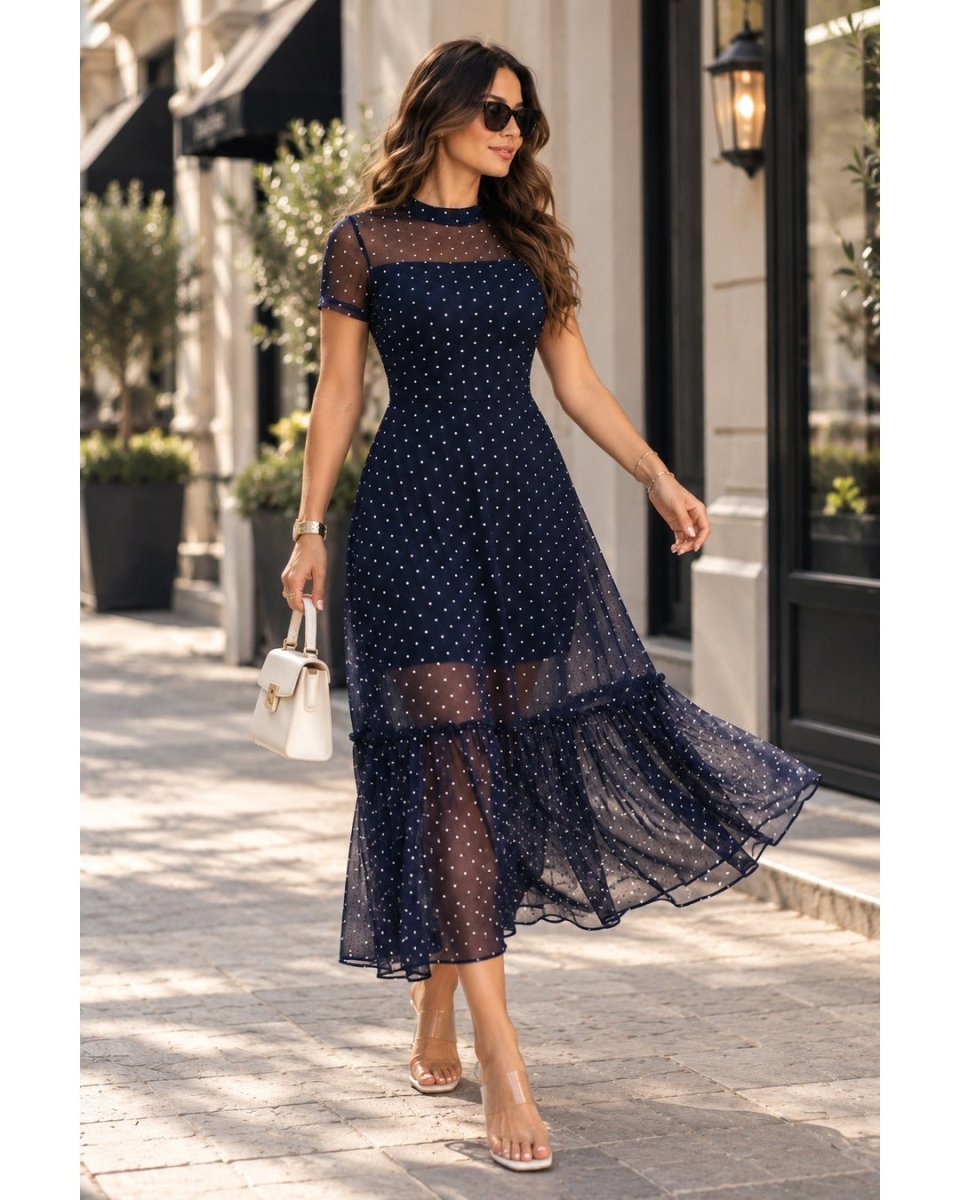 Midnight Dots Chiffon Dress
