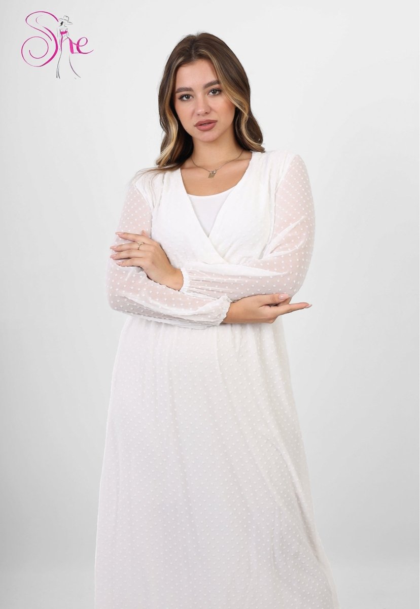 Elegant White Swiss Dot Maxi Dress, side view
