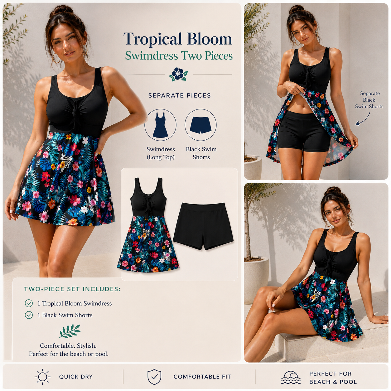Tropical Bloom Swimdress two pieces