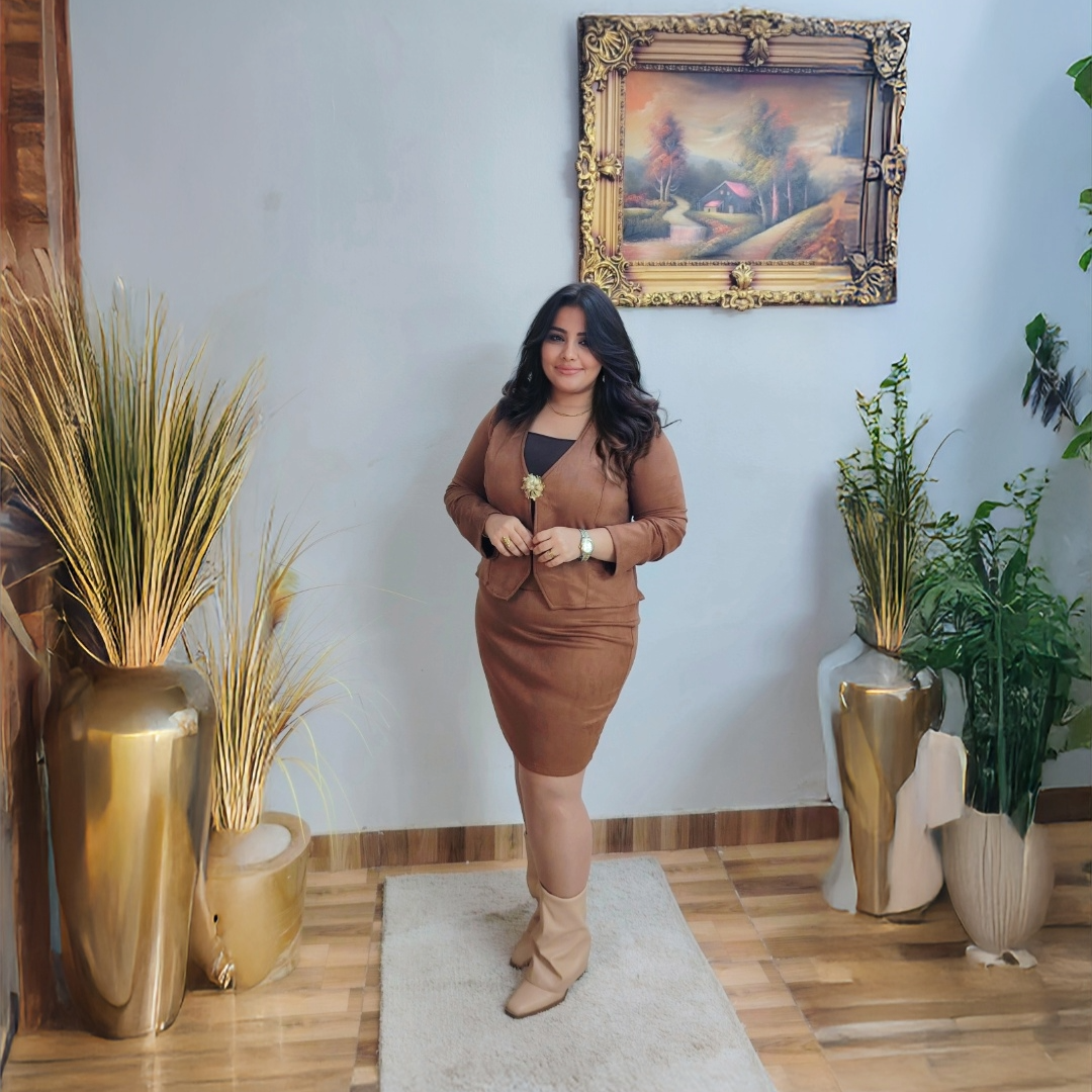 Brown Chamois Blazer & Skirt Set