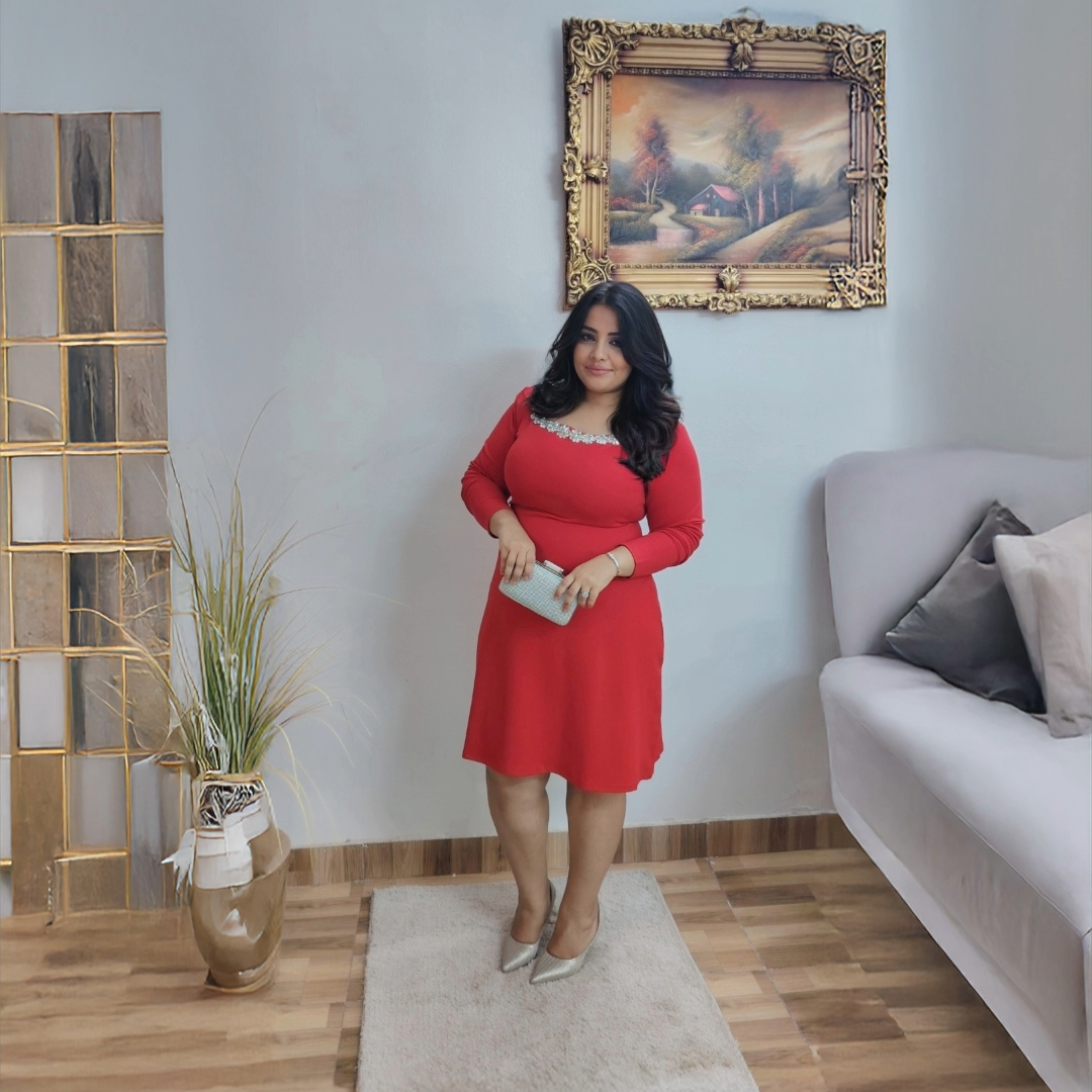 Elegant Red Dress Soft Lycra