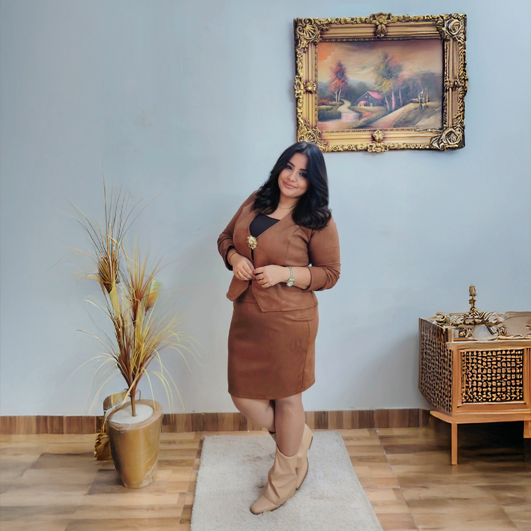 Brown Chamois Blazer & Skirt Set