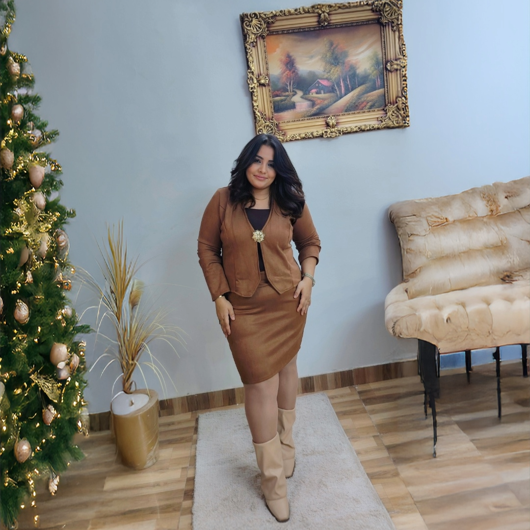 Brown Chamois Blazer & Skirt Set