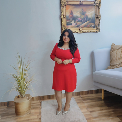 Elegant Red Dress Soft Lycra