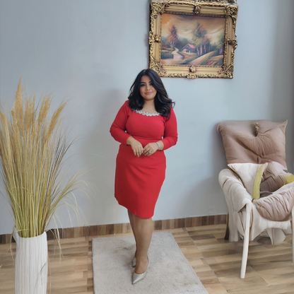 Elegant Red Dress Soft Lycra