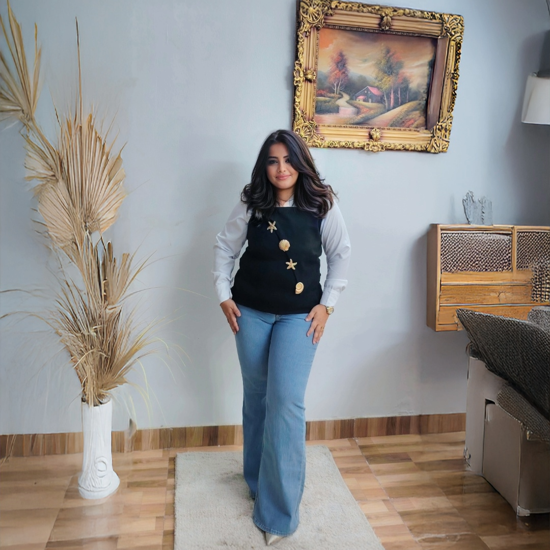 Black Top & Skirt  Set with Gold Assesories