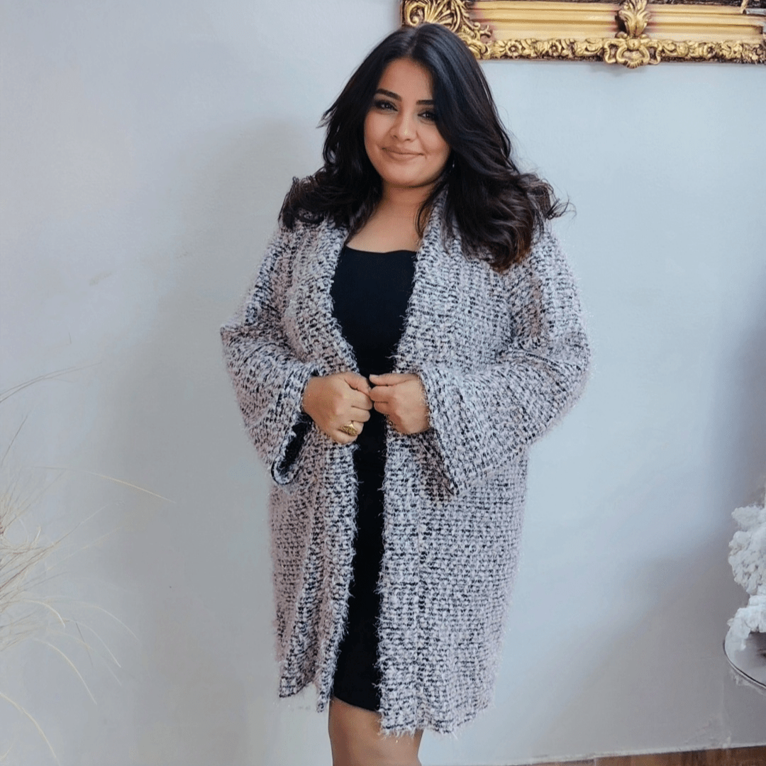 Cozy Winter Knitwear Cardigan, styled on model