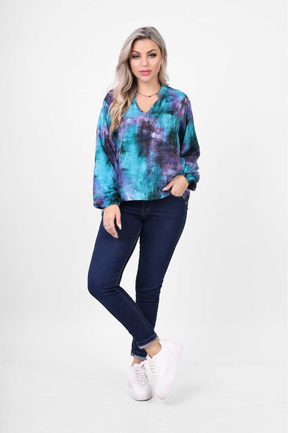 Trendy Printed V-Neck Blouse