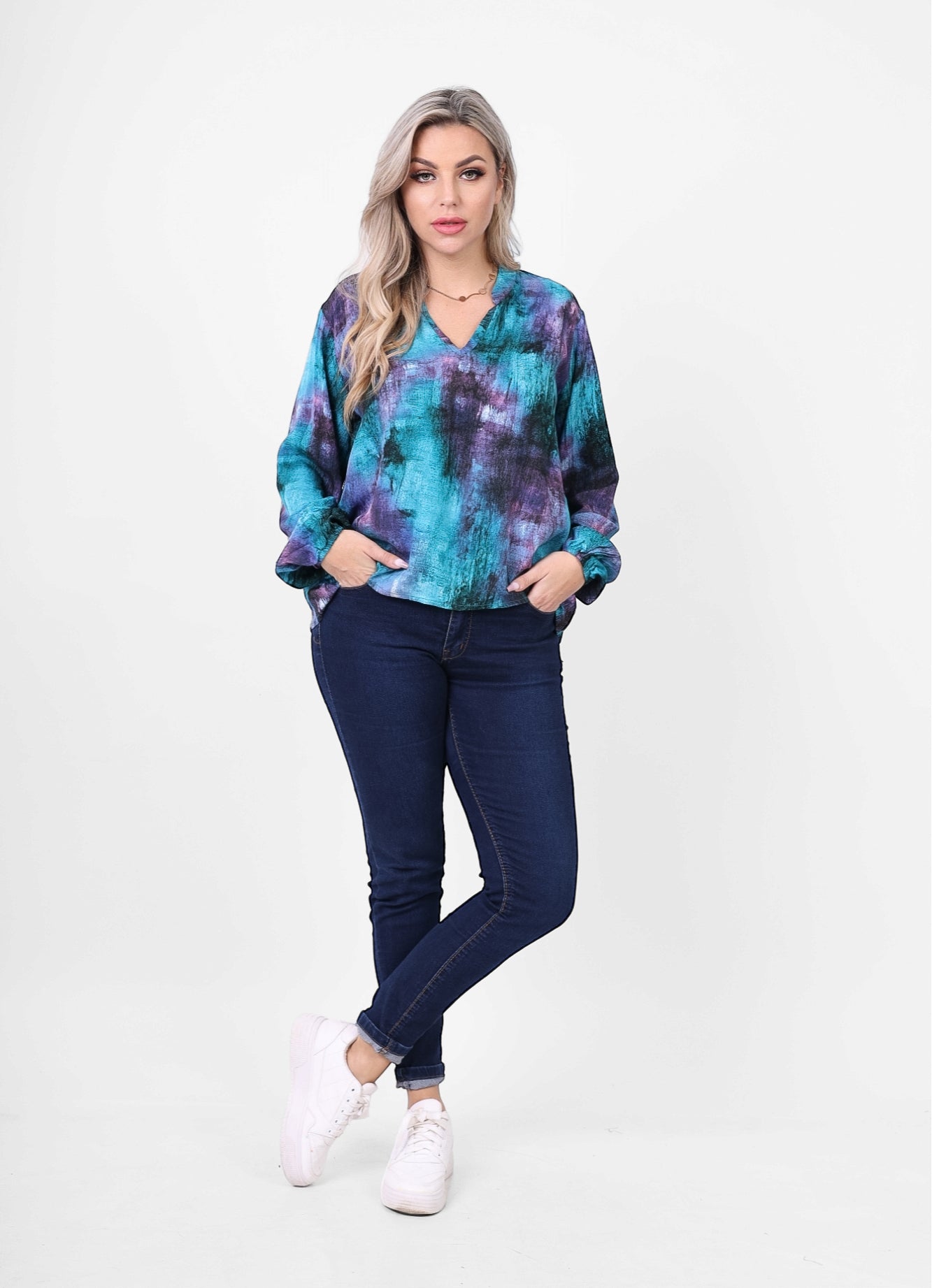 Trendy Printed V-Neck Blouse