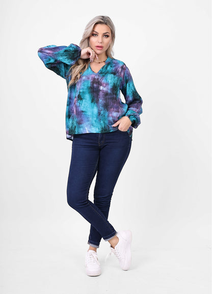 Trendy Printed V-Neck Blouse