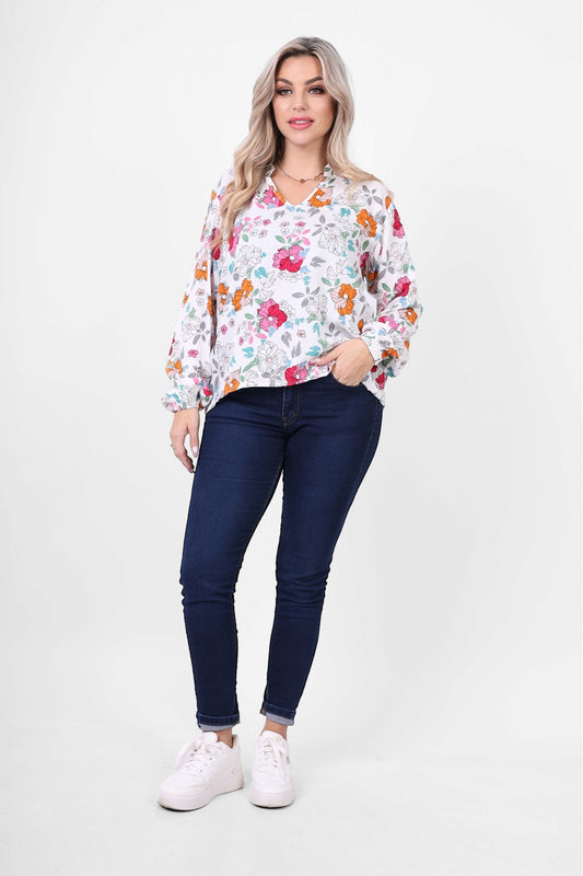 Floral Print V-Neck Blouse