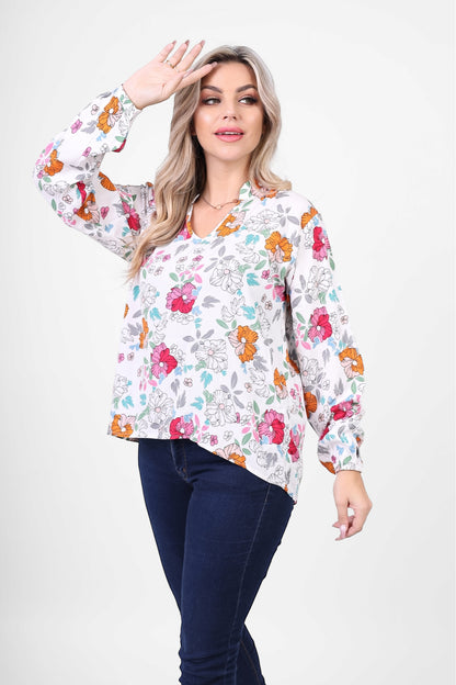 Floral Print V-Neck Blouse