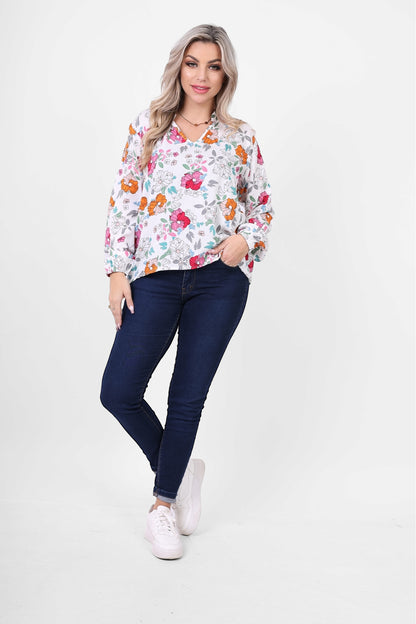 Floral Print V-Neck Blouse