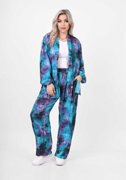 Printed Tie-Front Blouse & Wide-Leg Pants Set