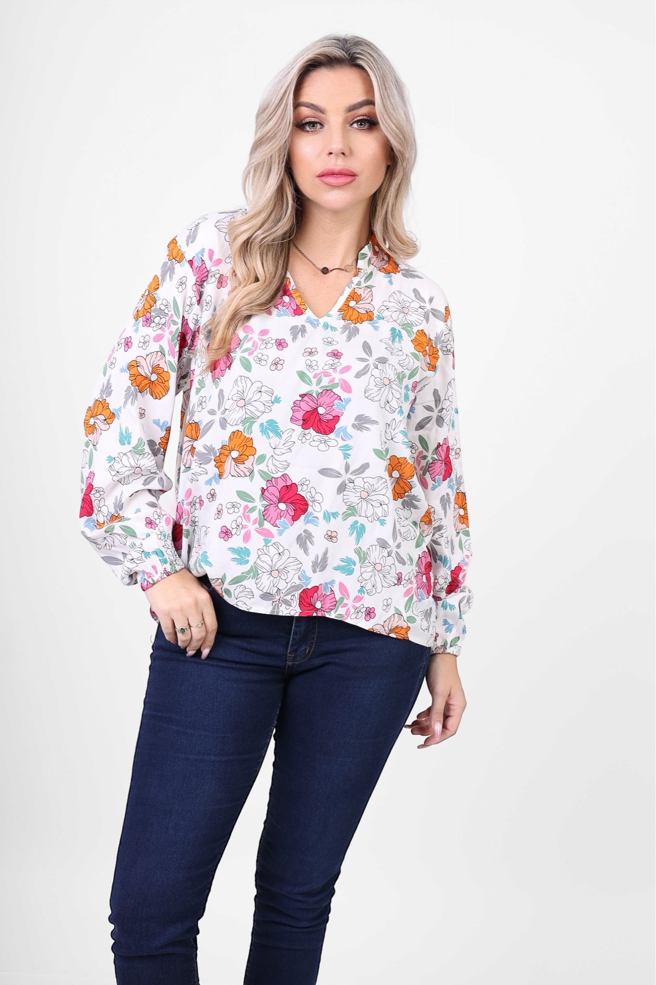 Floral Print V-Neck Blouse