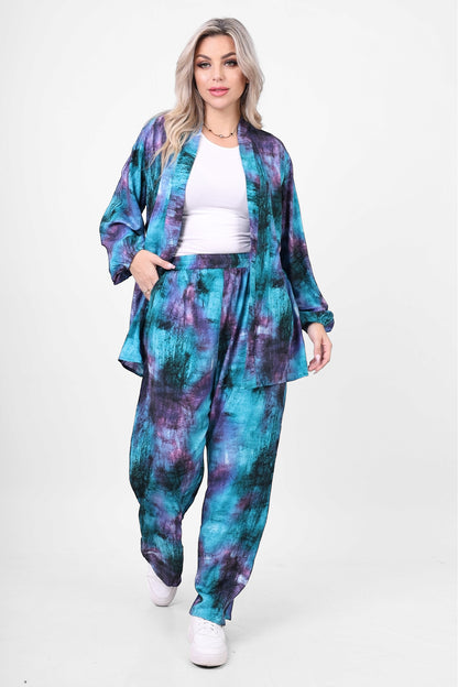 Printed Tie-Front Blouse & Wide-Leg Pants Set