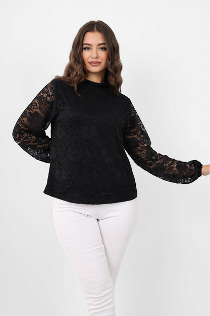 Black Long Sleeves lace Blouse