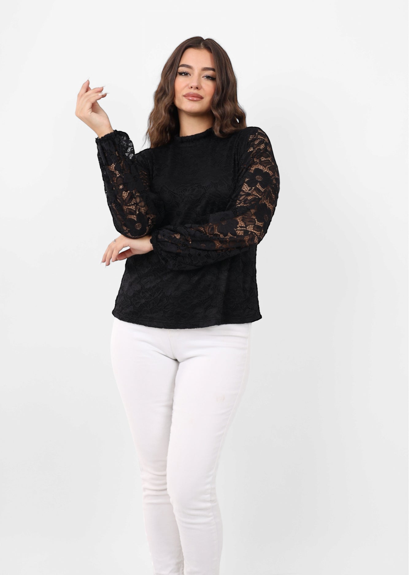 Black Long Sleeves lace Blouse