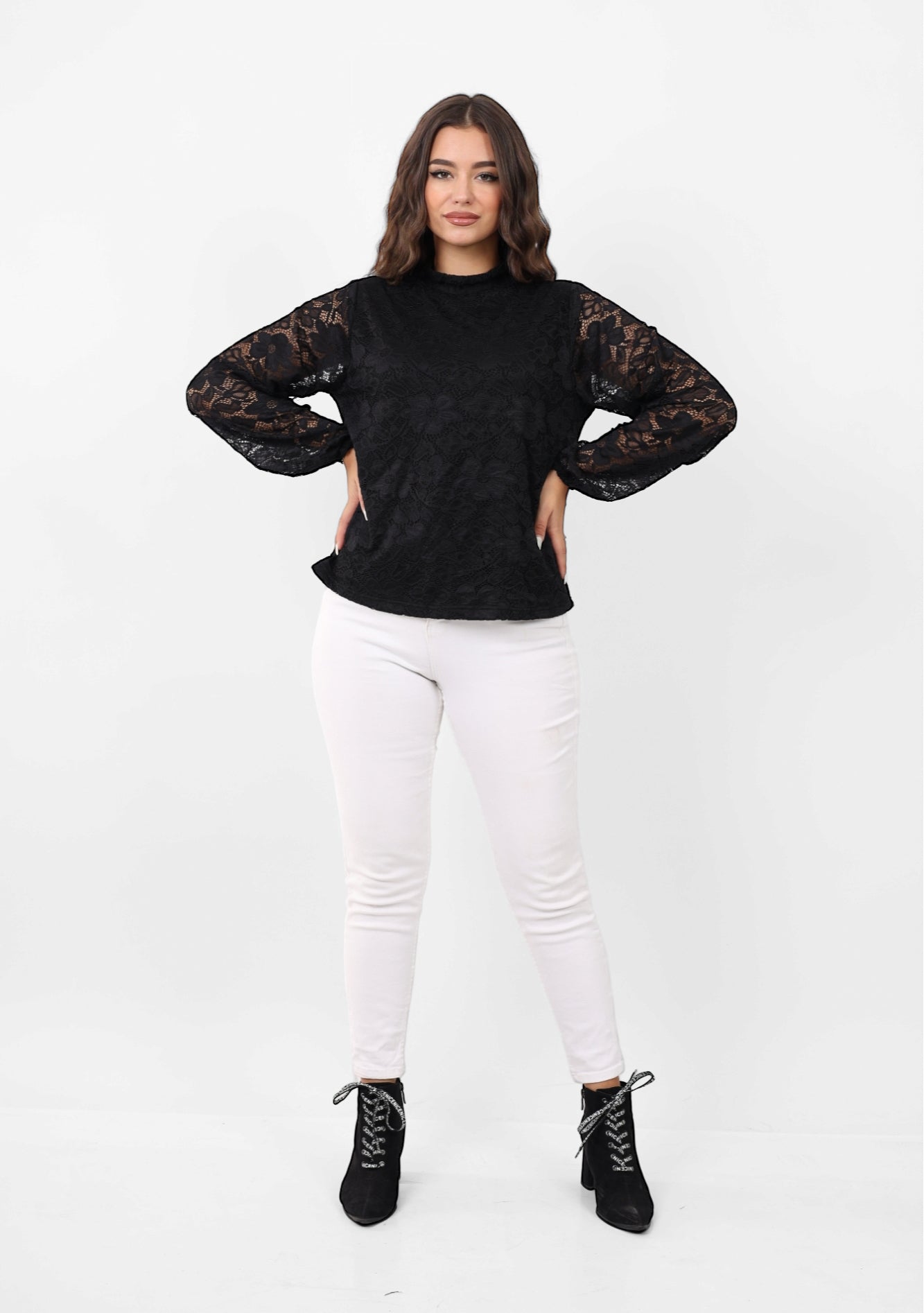 Black Long Sleeves lace Blouse