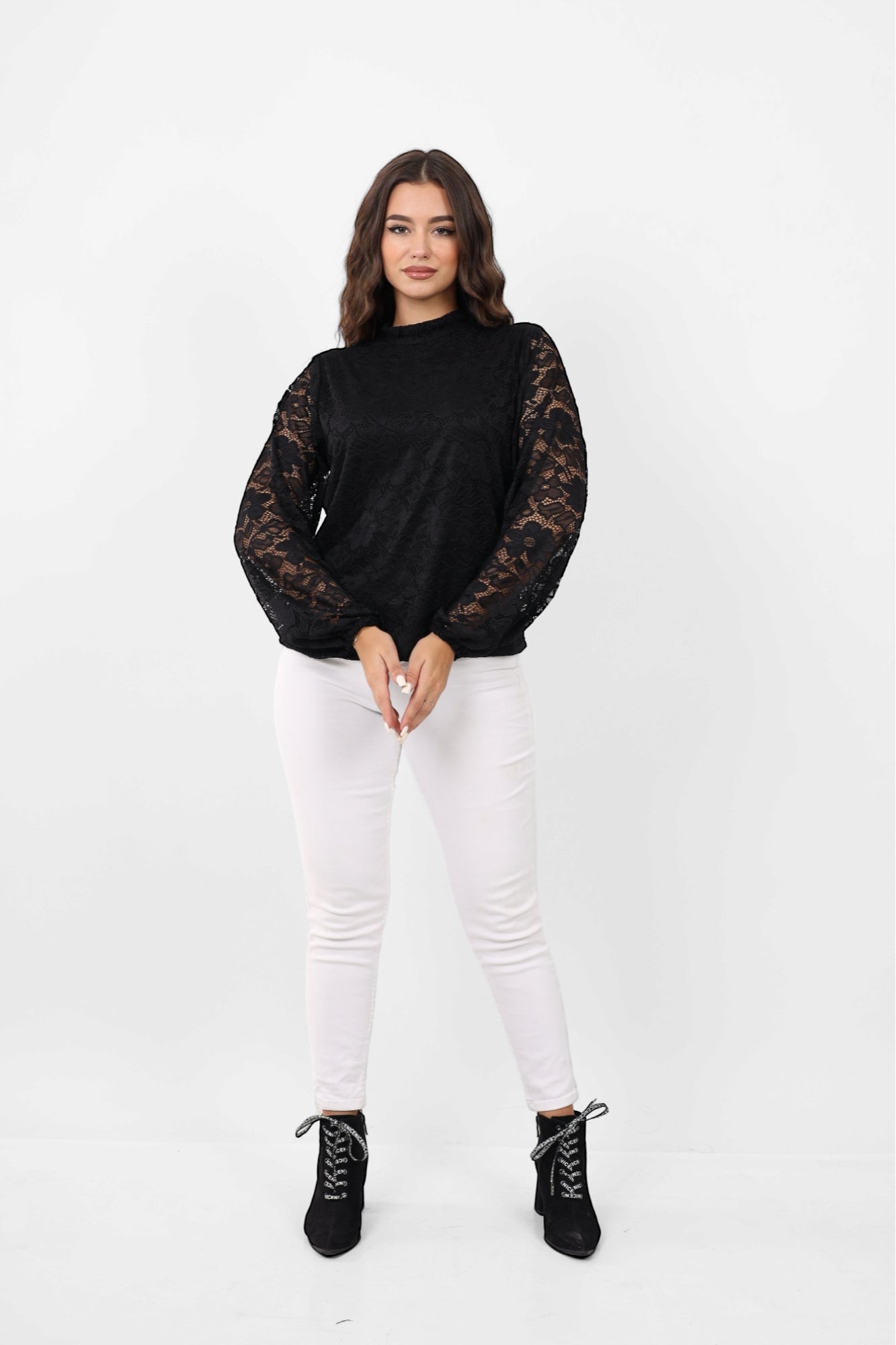 Black Long Sleeves lace Blouse