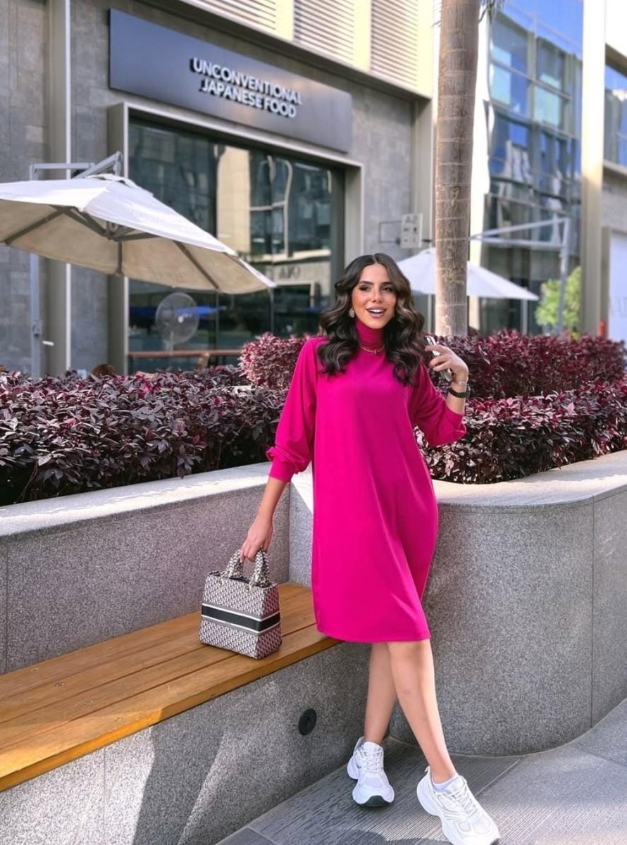 Casual Long-Sleeve High Neck Dress, front view