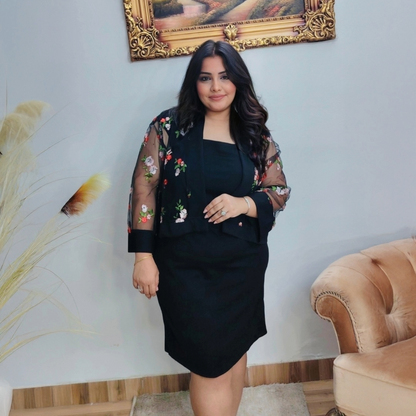 Black Dress with Embroidered Sheer Jacket
