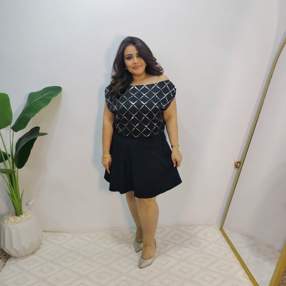 Black Satin Off-Shoulder Blouse