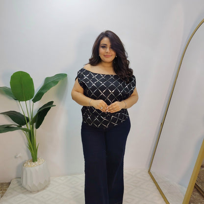 Black Satin Off-Shoulder Blouse