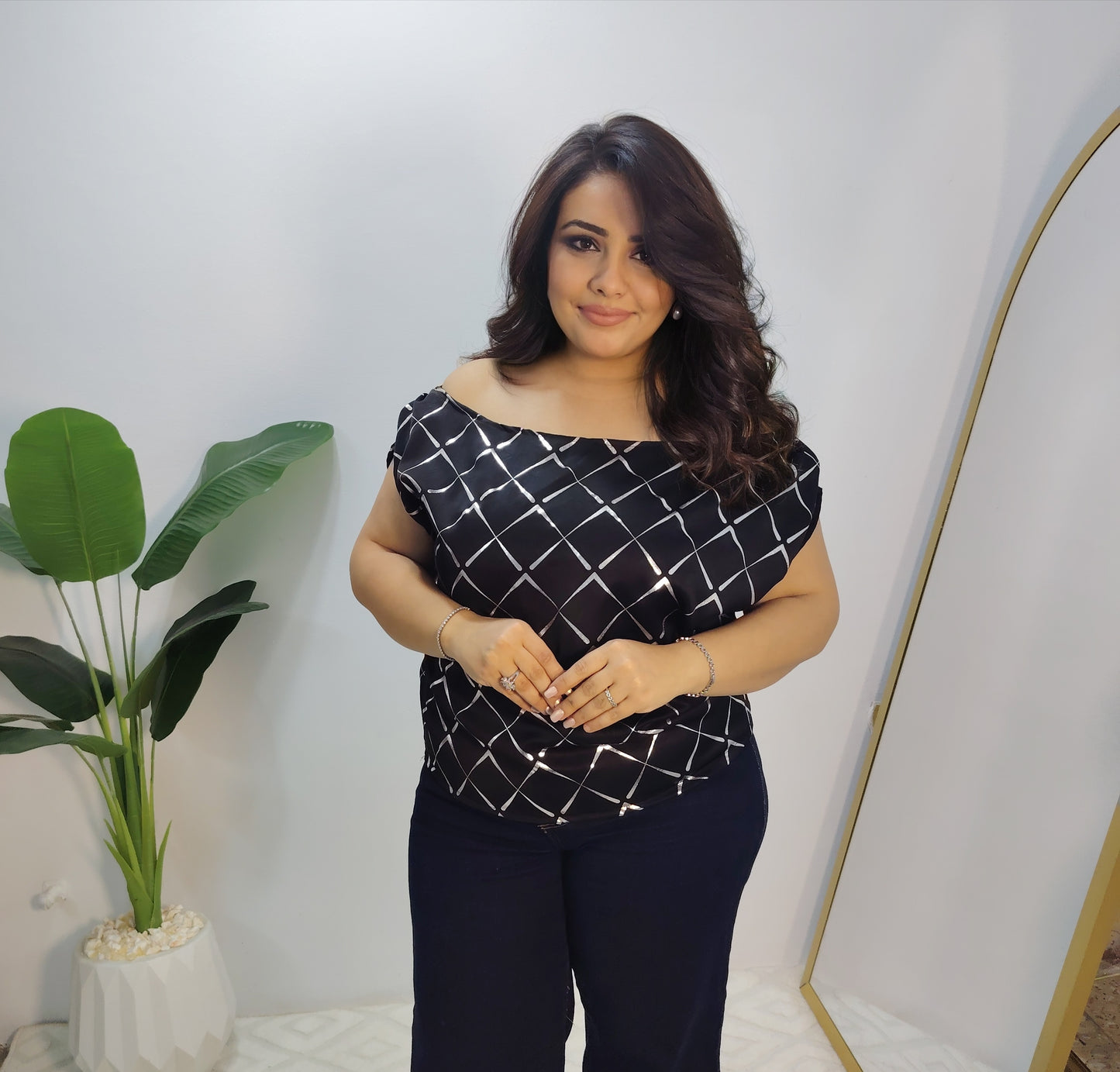 Black Satin Off-Shoulder Blouse
