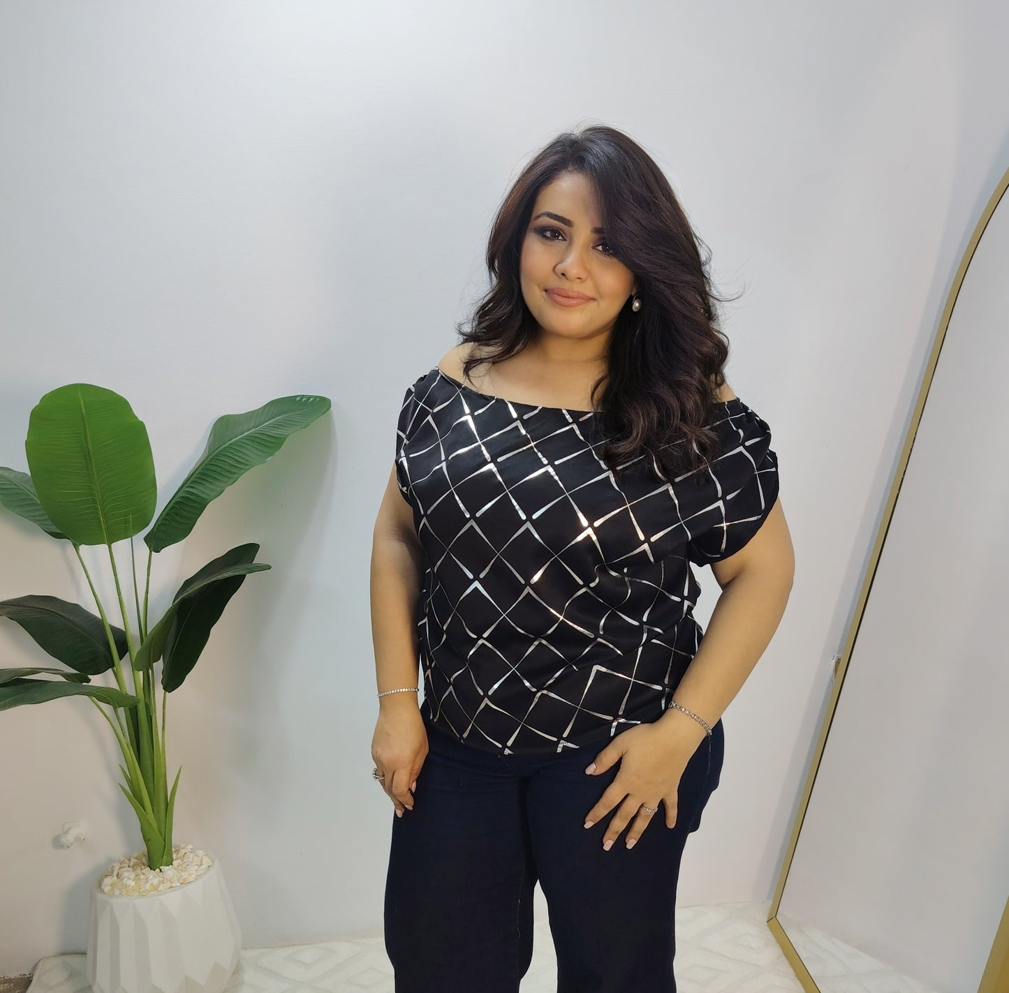 Black Satin Off-Shoulder Blouse