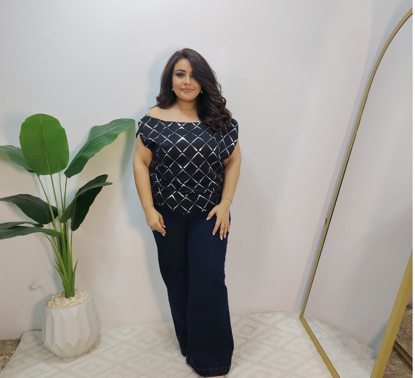 Black Satin Off-Shoulder Blouse