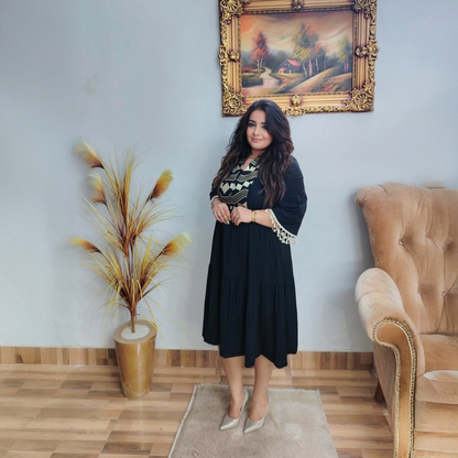 Black Soft-Crepe Embroidered Dress