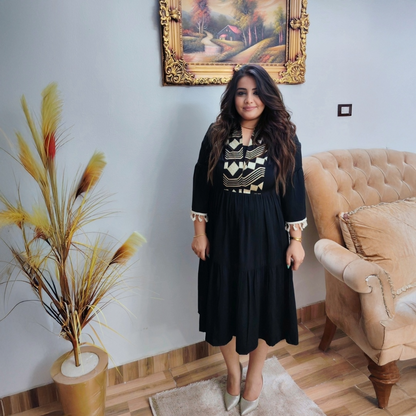 Black Soft-Crepe Embroidered Dress