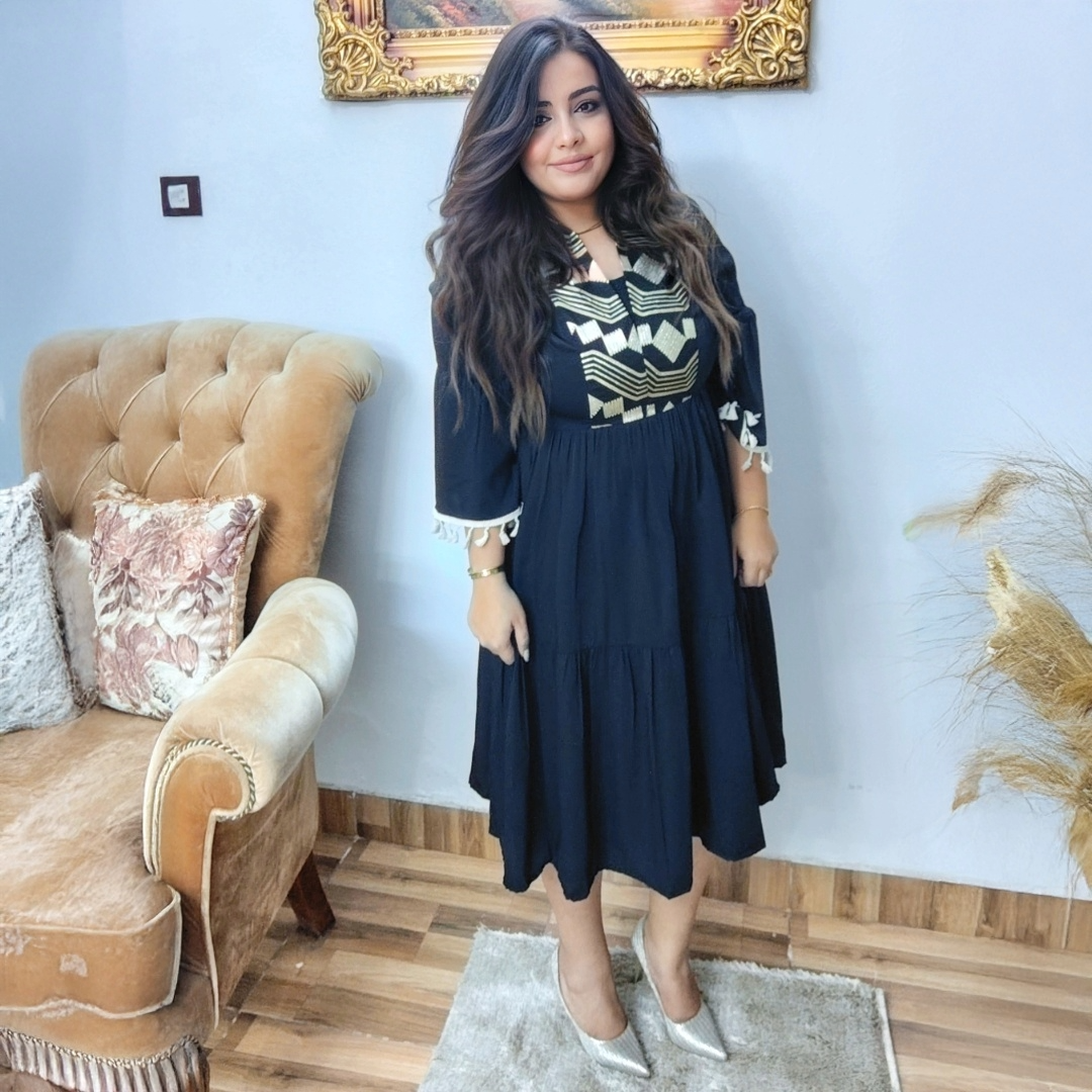 Black Soft-Crepe Embroidered Dress